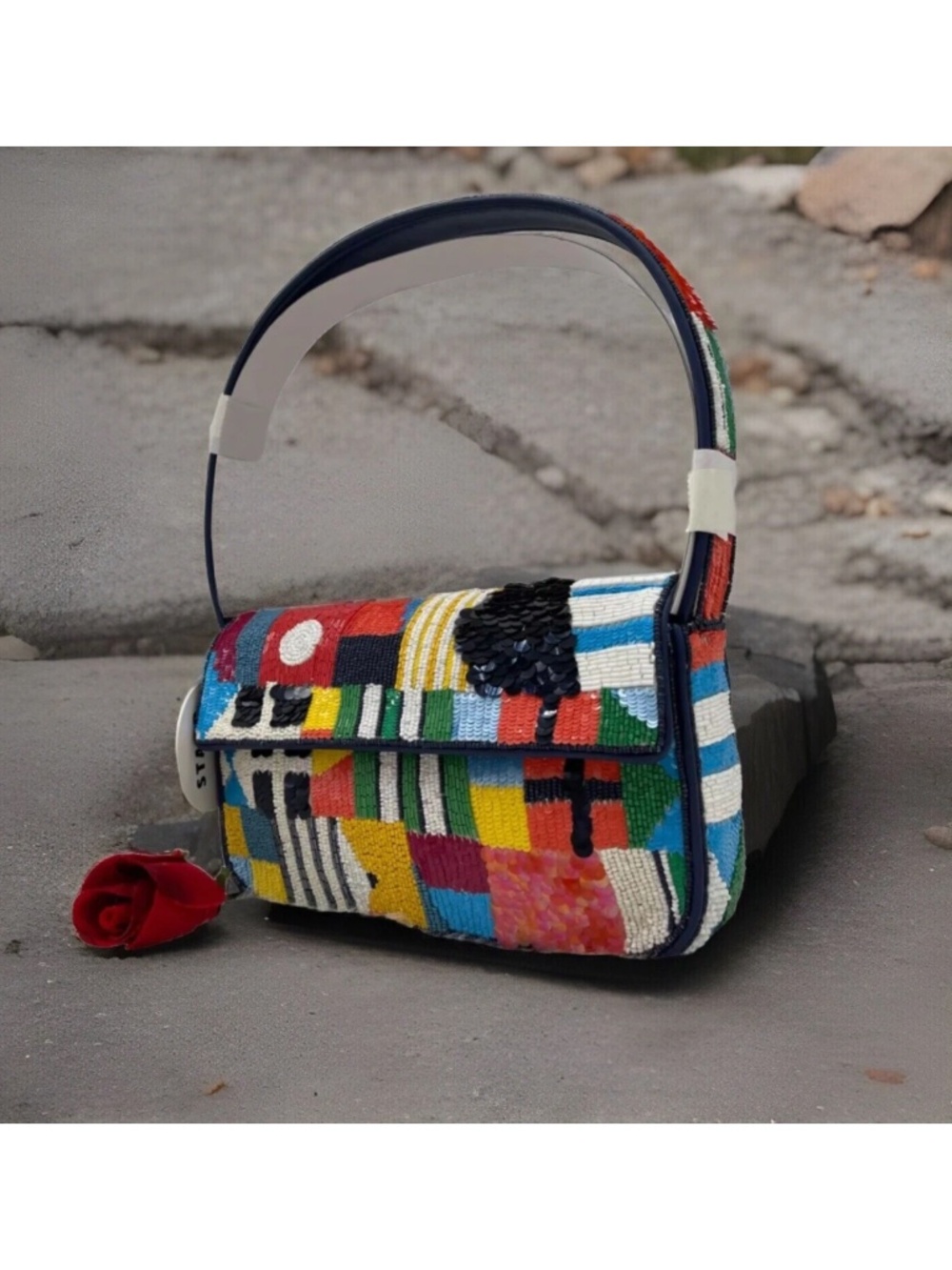 AUTH NWT Staud Tommy Glass Bead Sequin Shoulder Bag In Sails UP ~NEW Arrival~ - Picture 2 of 16